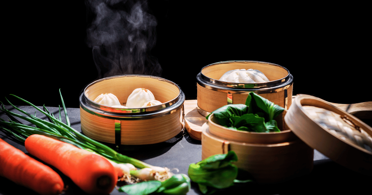 bamboo steamers on benchtop
