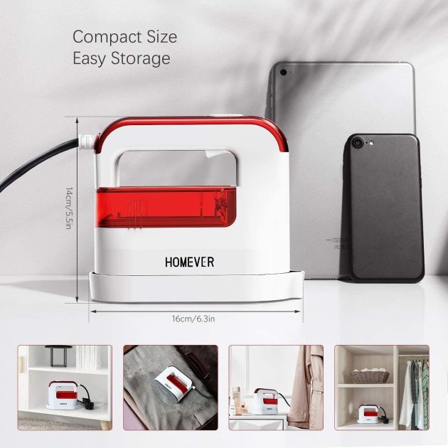 HOMEVER Steamer for Clothes, 1300W Clothing Steamer,Powerful Handheld Garment Iron Steamers, Horizontal and Vertical Ironing 4 in 1, 40s Fast Heat-up,Portable Mini Steamer for Home and Travel, Red
