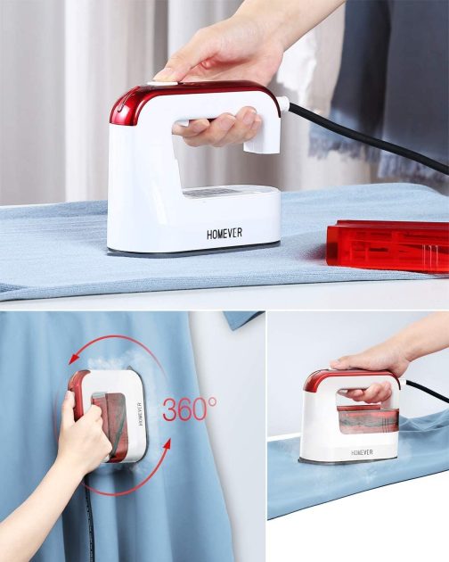 HOMEVER Steamer for Clothes, 1300W Clothing Steamer,Powerful Handheld Garment Iron Steamers, Horizontal and Vertical Ironing 4 in 1, 40s Fast Heat-up,Portable Mini Steamer for Home and Travel, Red